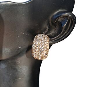Vintage ROMAN Gold Tone Pavé Crystal Dome Stud Earrings - Chunky Glam